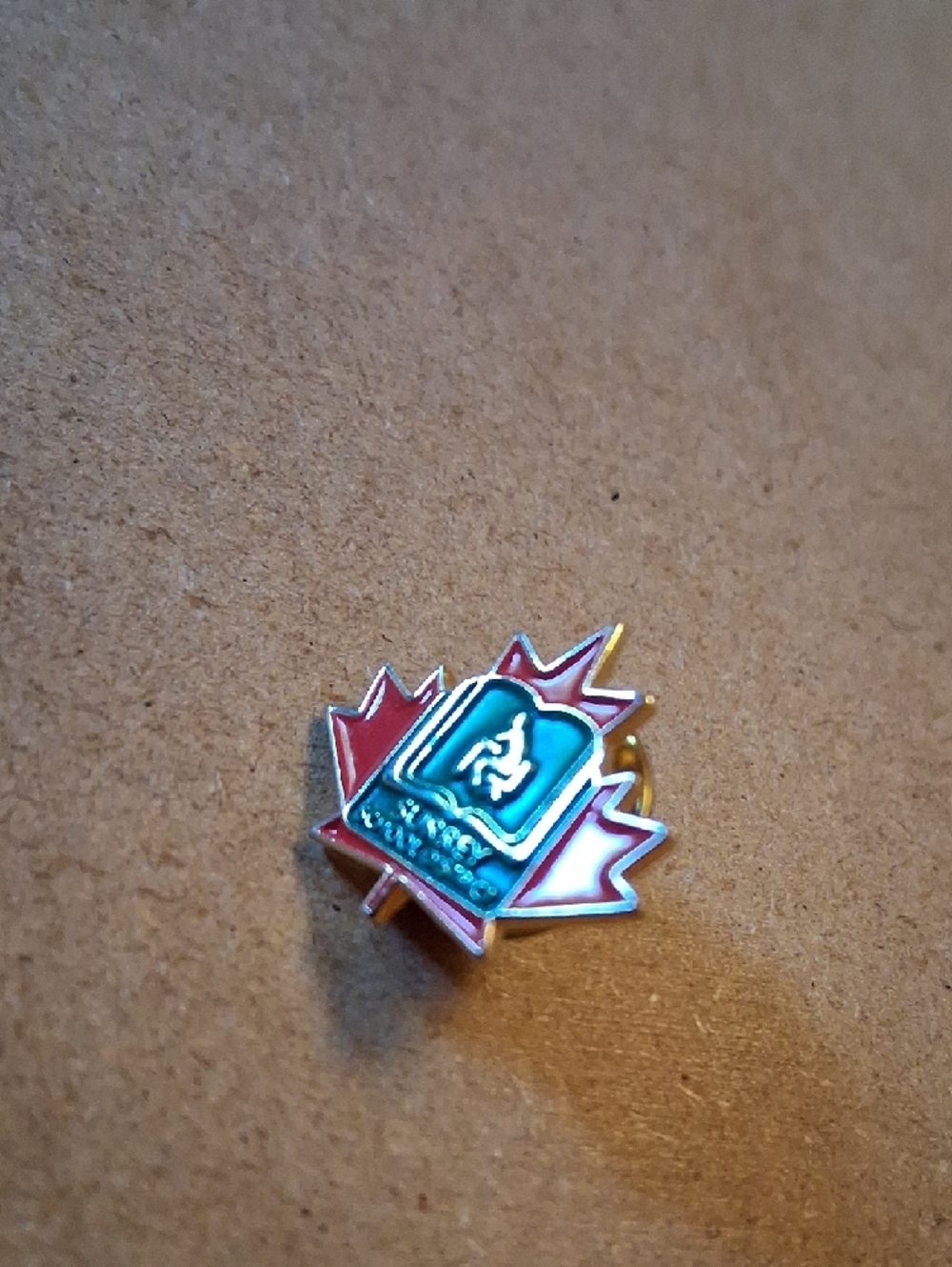 Enamel Maple Leaf Pin with Green School Emblem - Picture 4 of 7